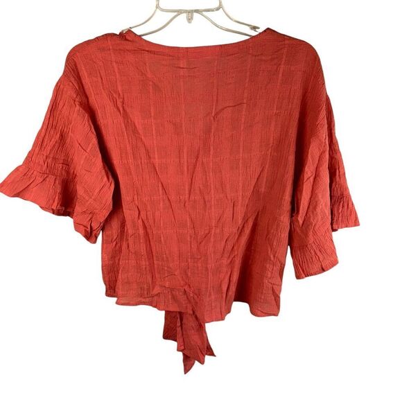 LUQ Rhee Tie Front Top Size Small v neck wrinkle gauze doleman sleeve orange - Picture 2 of 4